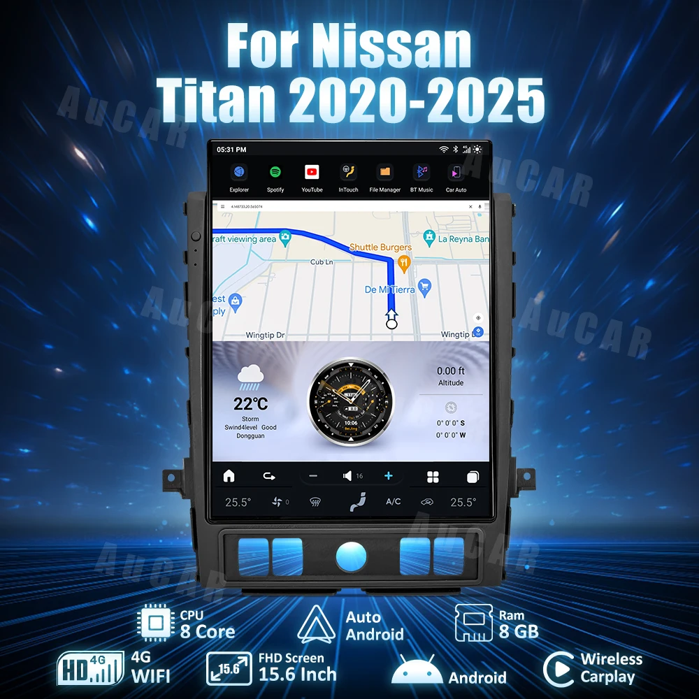 

AuCar 15,6-дюймовый GPS-навигатор Android Автомобильный радиоприемник 13,0 Головное устройство Автомобильный DVD-плеер для Nissan Titan 2020-2025