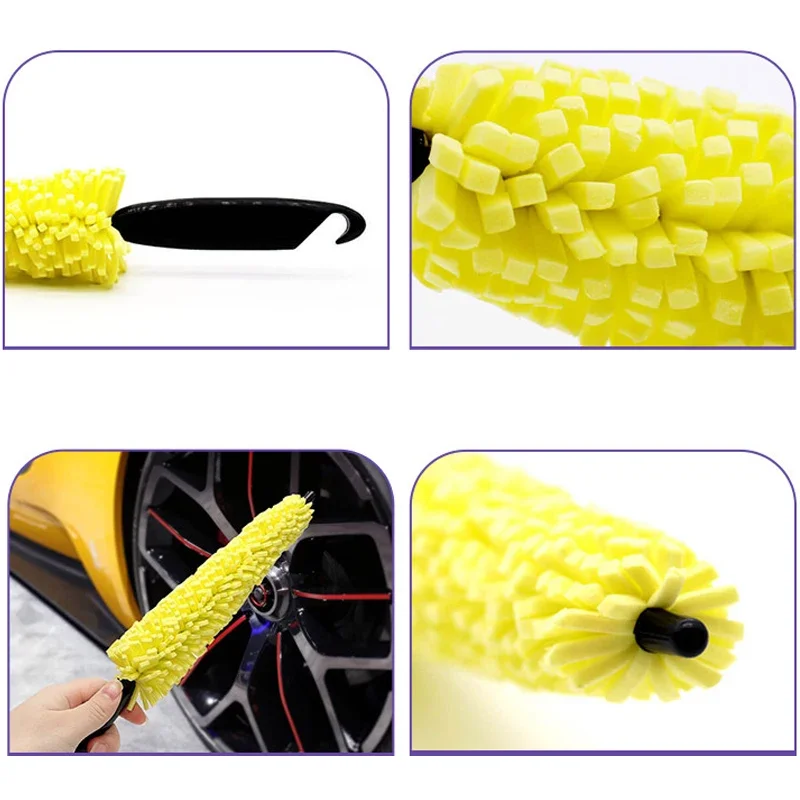 Car Rim Scrubber Wheel Brush Tire Cleaning Brush Tool Cleaner Duster Handle Motorcycle Truck Wheel Car Wash Brush Accessories