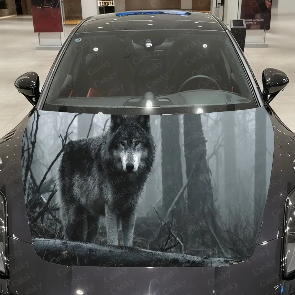 

Наклейка на капот автомобиля Forest Scene Wild Wolf, наклейка на чехол автомобиля, водонепроницаемые и самоклеящиеся автомобильные виниловые обертывания, модный внешний вид автомобиля