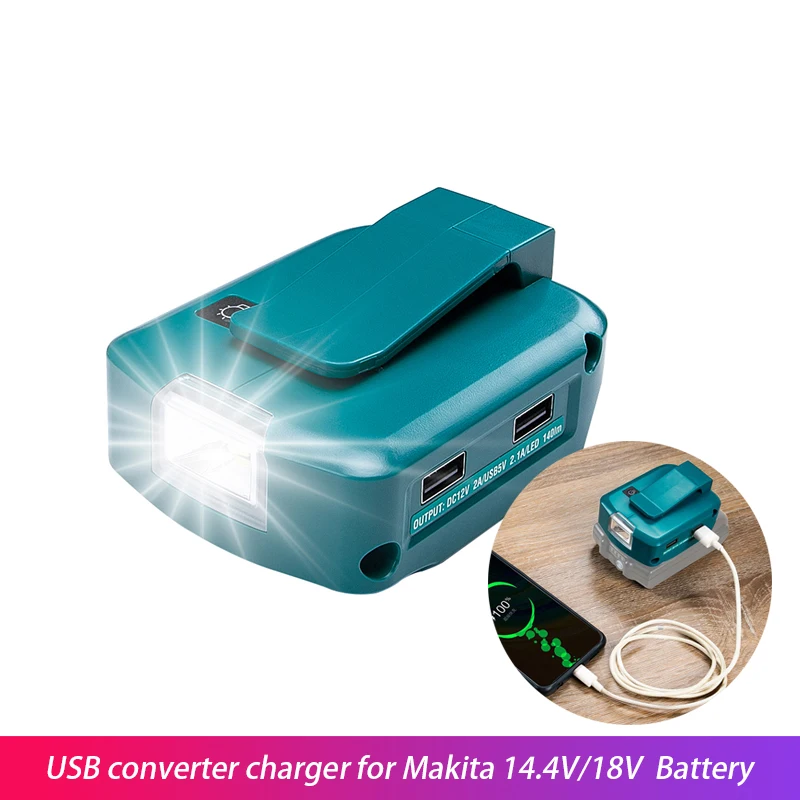 Usb Converter Oplader Voor Makita ADP05 14.4V/18V Lion Batterij Dual Met Led Spotlight Outdoor Zaklamp Voor makita Batterijen