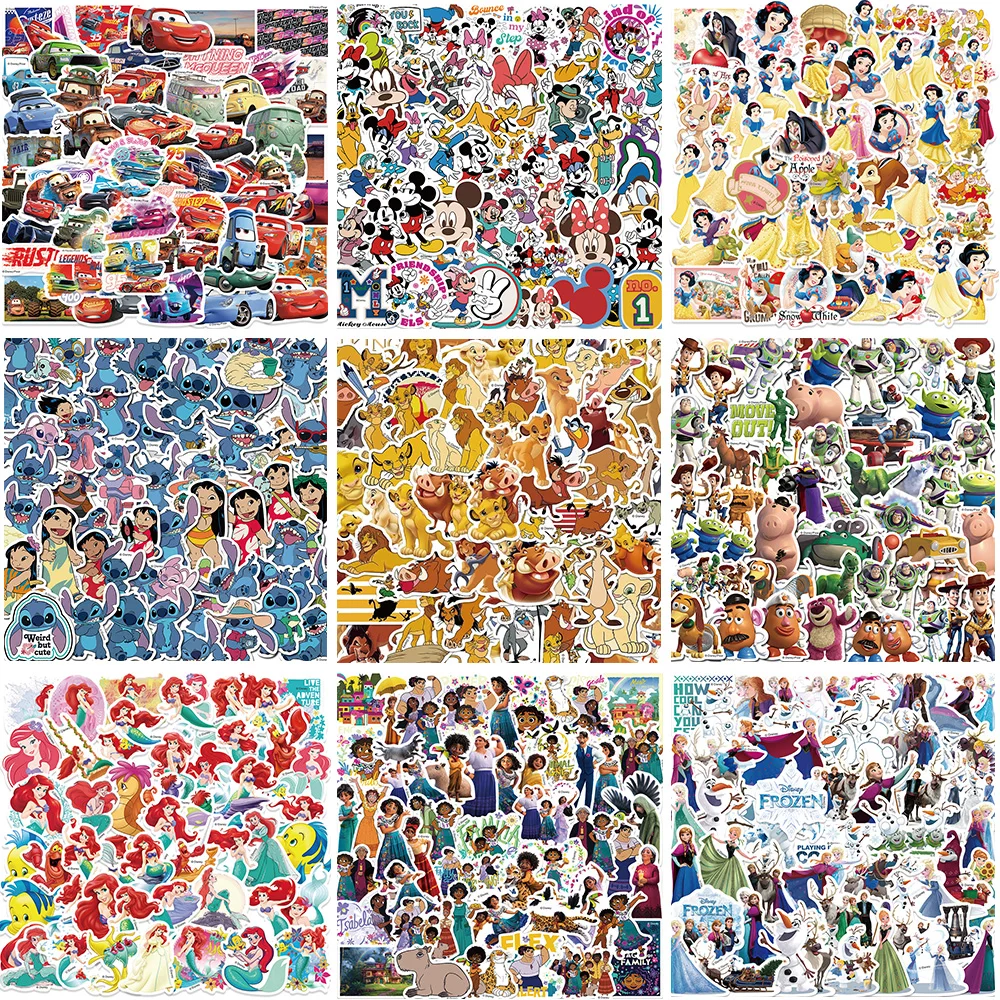 50 szt. Śliczne naklejki anime Disney Lilo & Stitch Księżniczka Miki Kraina Lodu Auta Kreskówkowe naklejki Wodoodporne naklejki DIY dla dzieci Zabawki Prezent