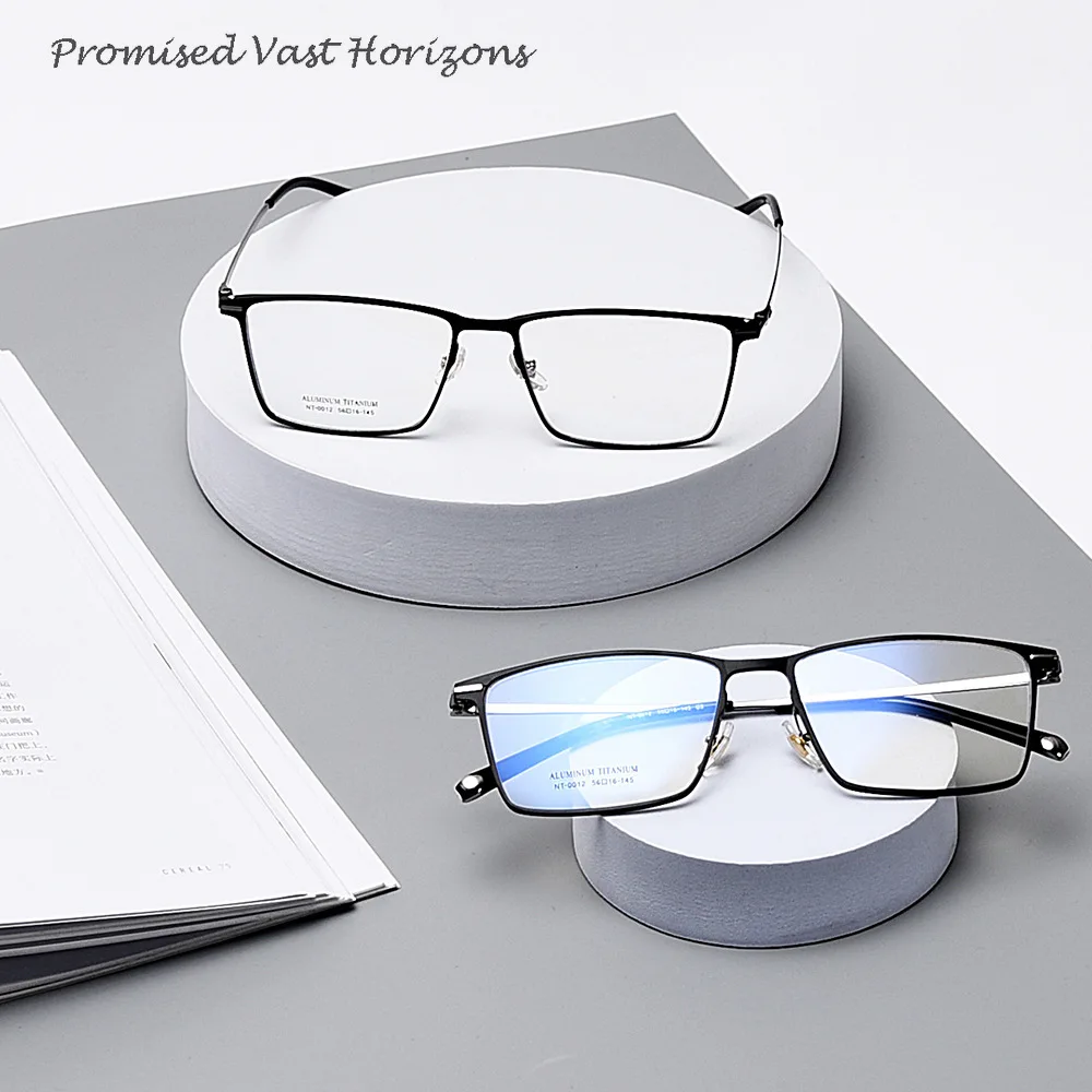 Unisex Aluminum Magnesium Alloy Light Weight Business Equipped with Myopia Frame Men's Women's Rectangle Lens Eyewear Frames