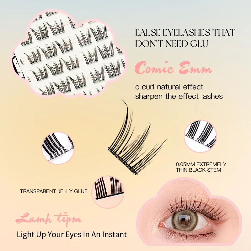 60클러스터 노-글루 인조 속눈썹 10-13mm 초박형 개별 속눈썹 연장, 자연스러운 열 결합 클러스터