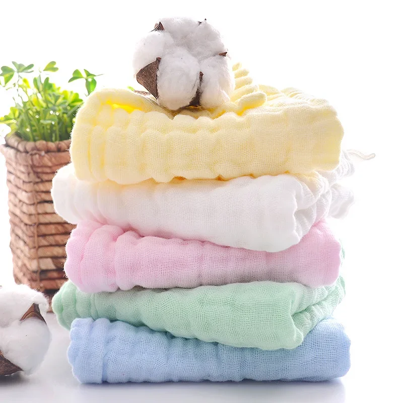 Children's Towel Gauze Square Baby Drool Towel Cotton Cloth Absorbent Baby Towel Square Solid Color