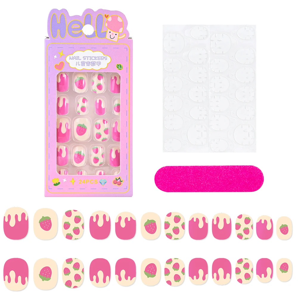 Faux ongles à motif de dessin animé pour enfants, portable, mignon, fille, enfant, N64.Tips, Kawaii, acrylique, Él, presse, N64.+, outil, 24 pièces,