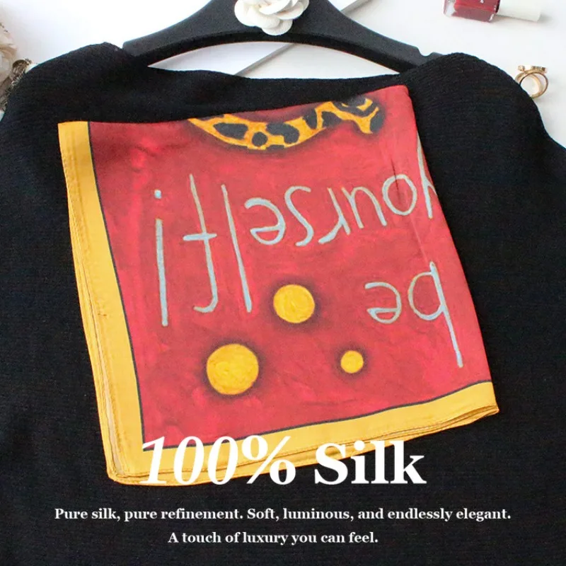 Quadratische Schals mit Tiermuster, Schal aus 100 % Maulbeerseide, luxuriöser Haarschal, Designer-Bandana, Taschenband, Geschenk für Frauen, Pashmina-Poncho