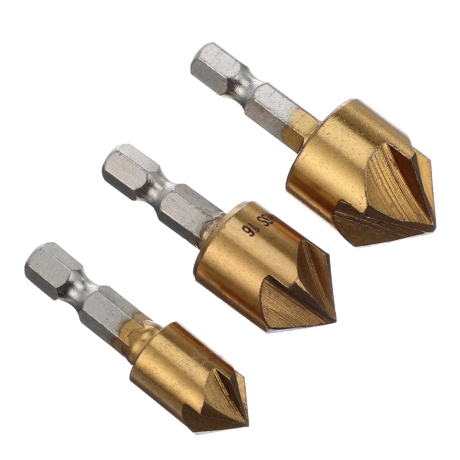 3pcs 5 Flute Chamfering Cutter High Performance Steel Woodworking Core Drill Bit Countersink Chamfer Milling Tool For Hexagonal