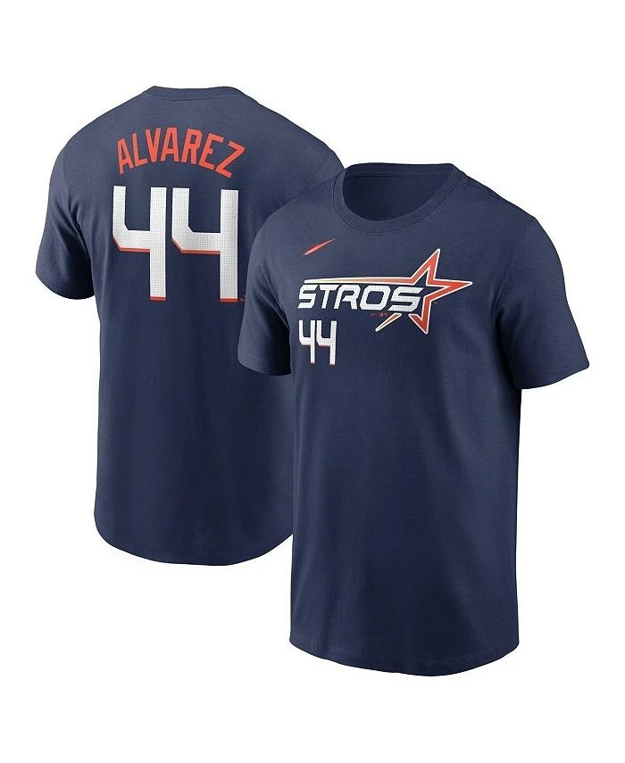 

Мужская футболка LIKE Yordan Alvarez Navy Houston Astros 2025 City Connect с предохранителем и номером, модная повседневная футболка из чистого хлопка