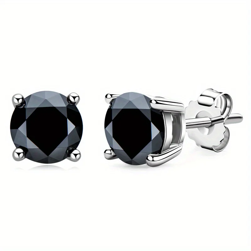 

1Pair 0.5/1/2/3 Carat Synthetic Moissanite Classic Four-prong Design Earrings, Delicate Fashion Black Design Earrings.