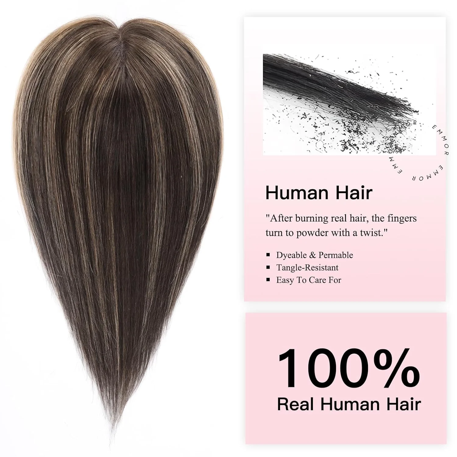 Dark Brown Highlight Blonde Human Hair Toppers 5x6 inch 3 Clips Swiss Base 12inch Natural Human Hair Topper for Women Hair Loss