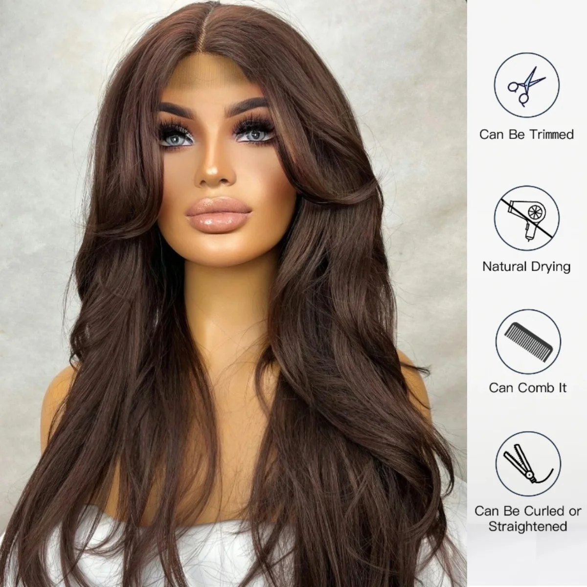 شعر مستعار مموج طبيعي بلون الشوكولاتة البني الاصطناعية باروكة أمامية من الدانتيل شعر مستعار نسائي عالي الجودة للاستخدام اليومي للحفلات #1