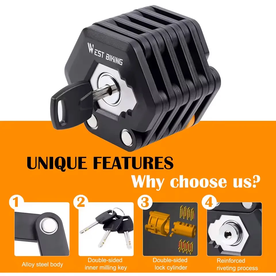 

Велосипедный складной замок, портативный противоугонный замок из легированной стали, замок для электронного велосипеда, аксессуары для шоссейного велосипеда MTB