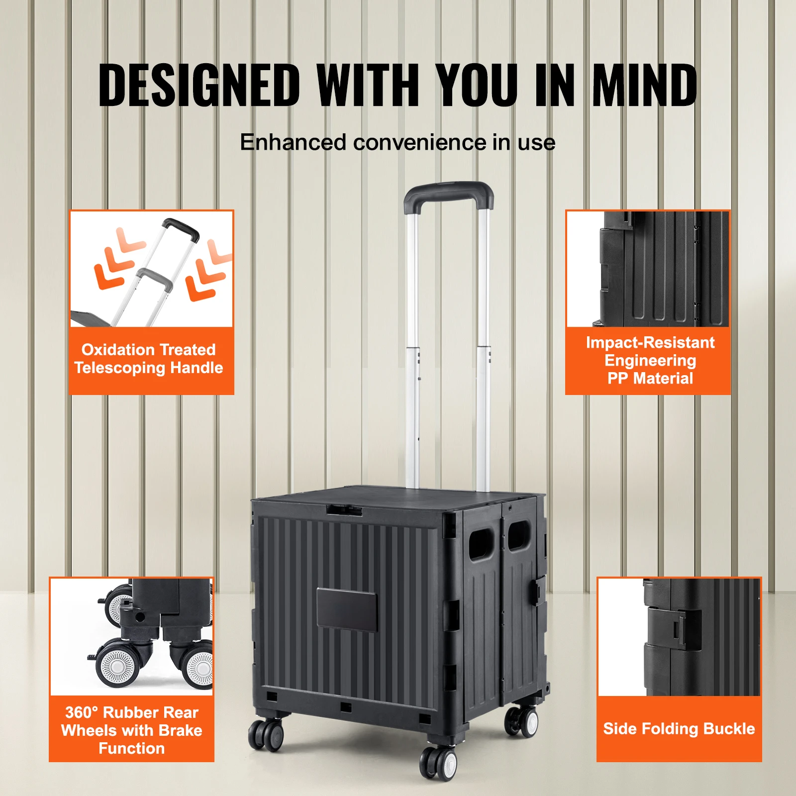 عربة تسوق قابلة للطي من SucceBuy، عربة يد محمولة قابلة للطي مع عجلات مقبض تلسكوب للسفر والمكتب والحديقة #3