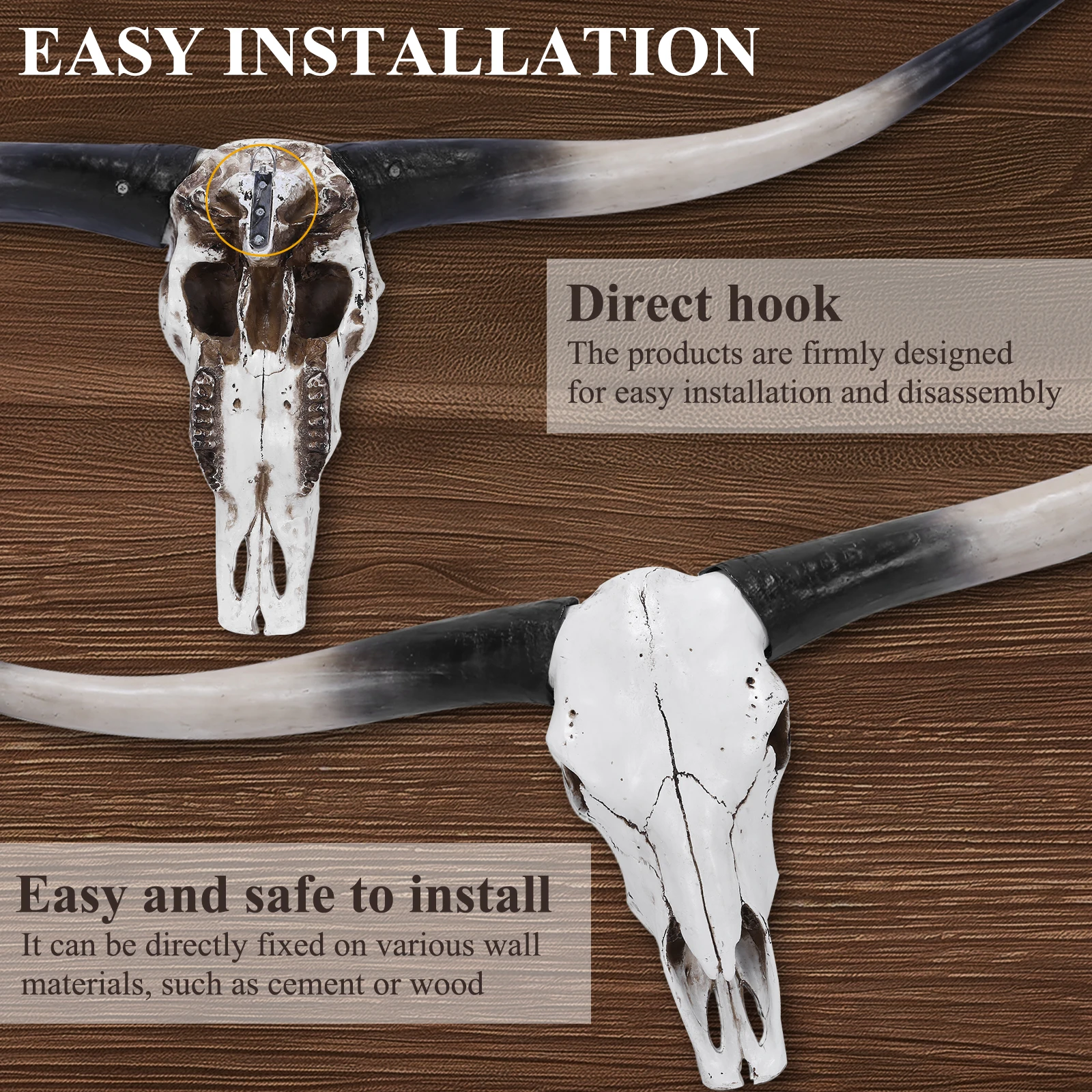 

70in Faux Longhorn Head Wall Decor Longhorn Skull Wall Hanging for Halloween Home Decor