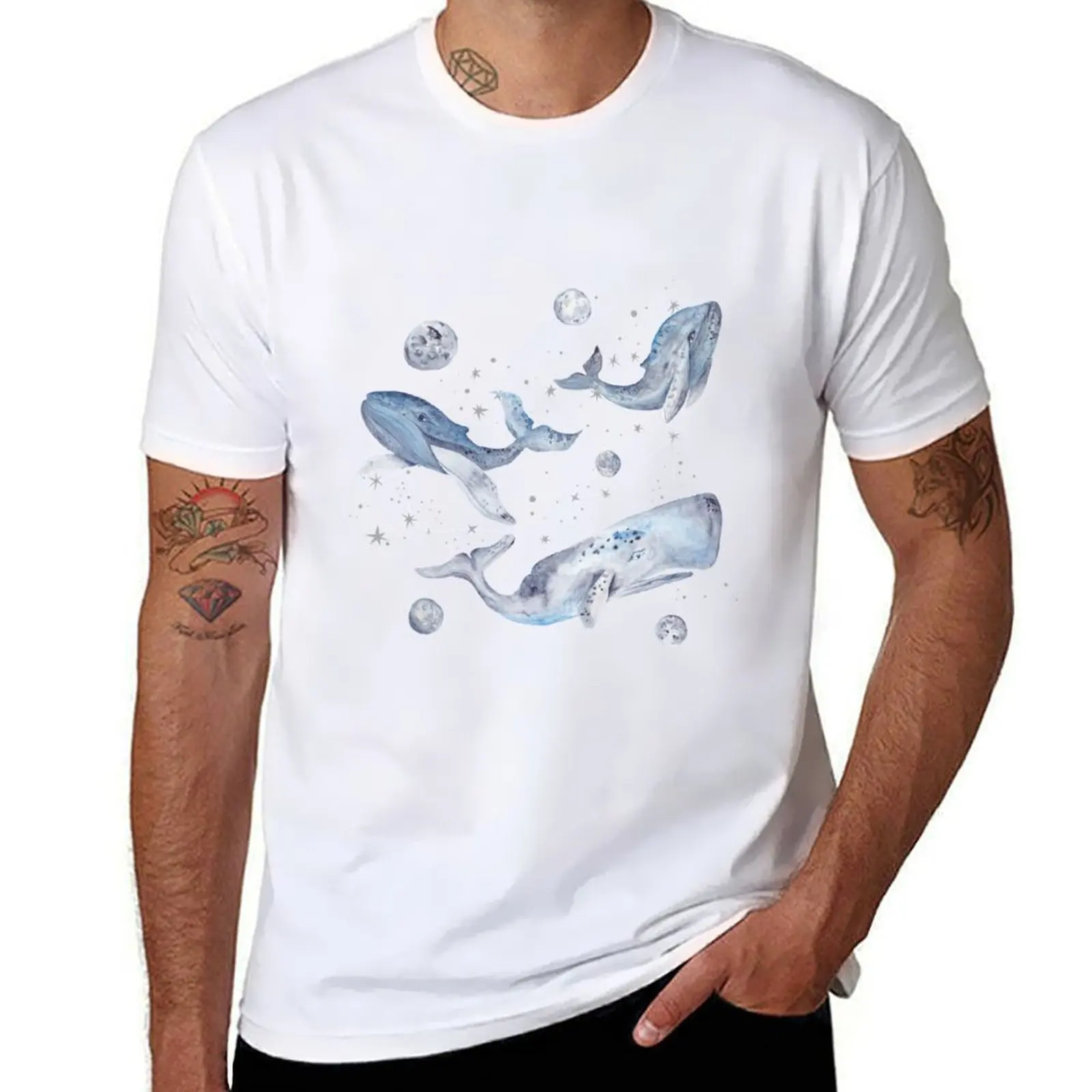 

Blue Night with Whales T-Shirt man t shirt designer t shirt for man 100 percent cotton T-Shirt