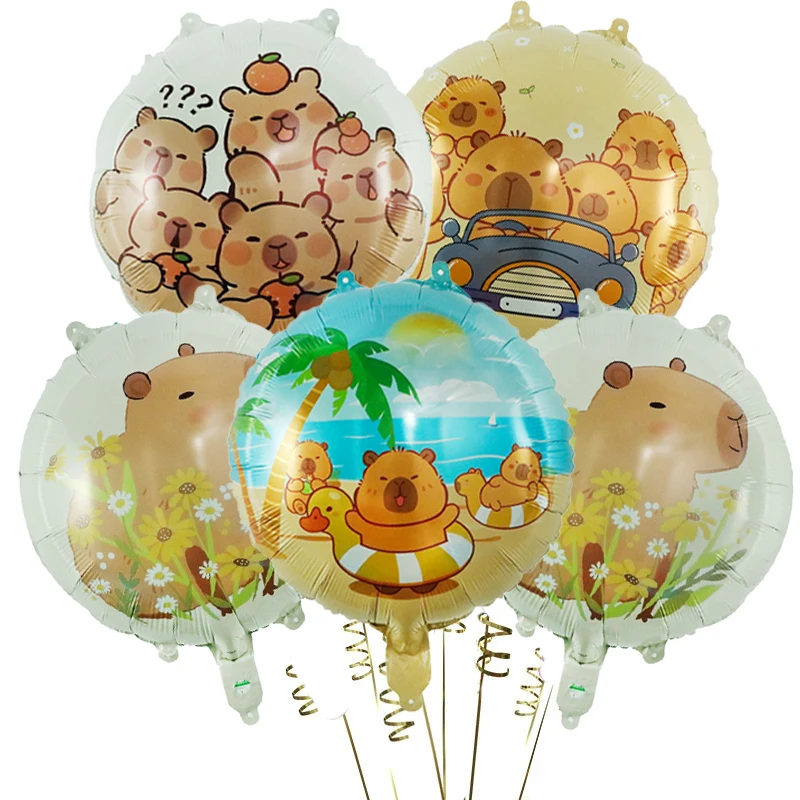 5 stücke Cartoon Capybara Aluminium Film Ballon Set Nette Kapibala Kinder Geburtstag Party Dekore Liefert Baby Dusche Luft Globos – Detail 2