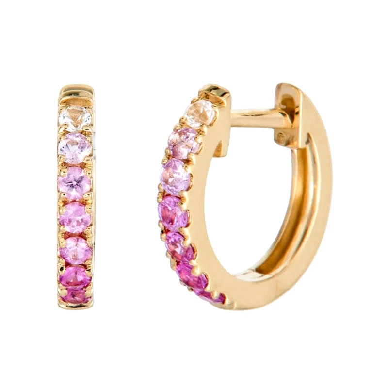 1pair Golden Hoop Earrings-Vertical Bar & Round Closure Design with Gradient Pink/Blue/Green Synthetic Cubic Zirconia