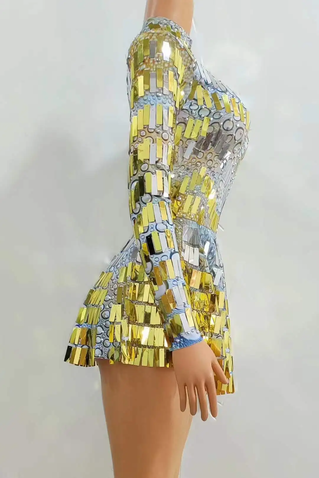 Dance Costume Gold Sequin Glitter Dress Cheerleader Women Sexy