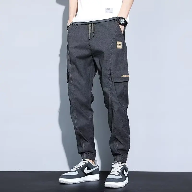 2024 new overalls men spring and fall trend men's casual pants Fashion handsome street style long pants nine-point pants