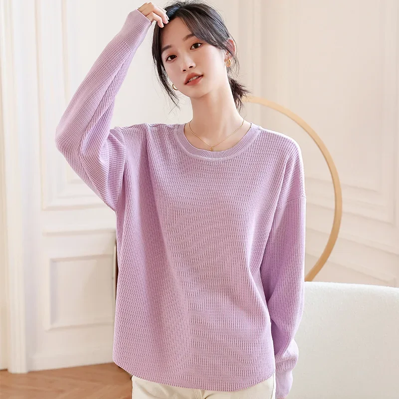 Women's Sweater Curved Hem Knitwear Thin Round Neck Pullover Casual Sports Long Sleeve Top 2xl