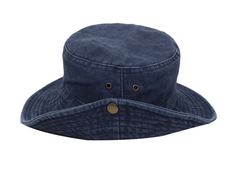 Breitkrempiger Bucket Hat für Damen und Herren, aus gewaschener, einfarbiger Baumwolle, ideal als Sonnenhut für den Außenbereich, als Reisehut oder als flacher Hut für Angeln, Wandern, Strand und Sport. – Detail 4