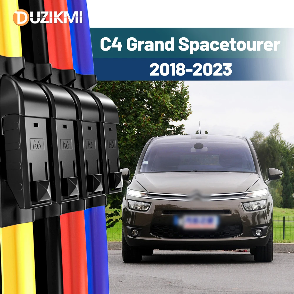 

For Citroen C4 Grand Spacetourer 2018-2023 2019 2020 2021 2022 2pcs Front Windshield Windscreen Wiper Blades Red Blue