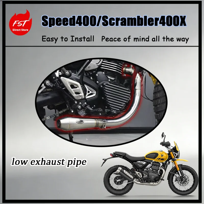 For Speed 400 Scrambler 400X OEM Fit Right Side Fishtail Exhaust Low Mount Muffler Direct Bolt-On Performance Motorcycle Parts