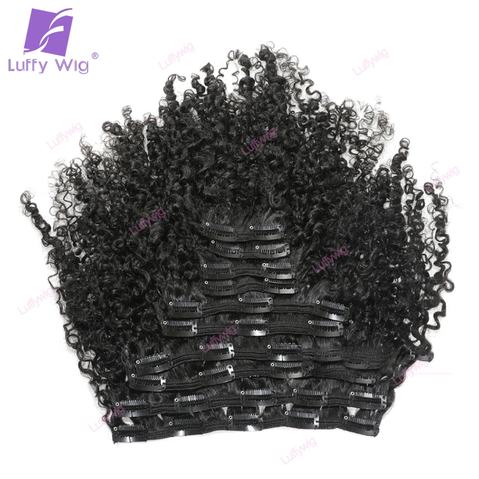 Afro Kinky klip keriting dalam ekstensi rambut manusia 8 buah 70g 100g klip Ins bundel warna alami klip pada rambut untuk Hitam Wanita Luffy