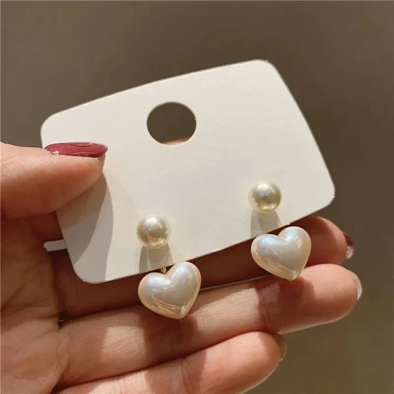 White Imitation Pearl Heart Earrings for Women Girls Romantic Sweet Wedding Korean Fashion Minimalist Style Jewelry Gifts 2024