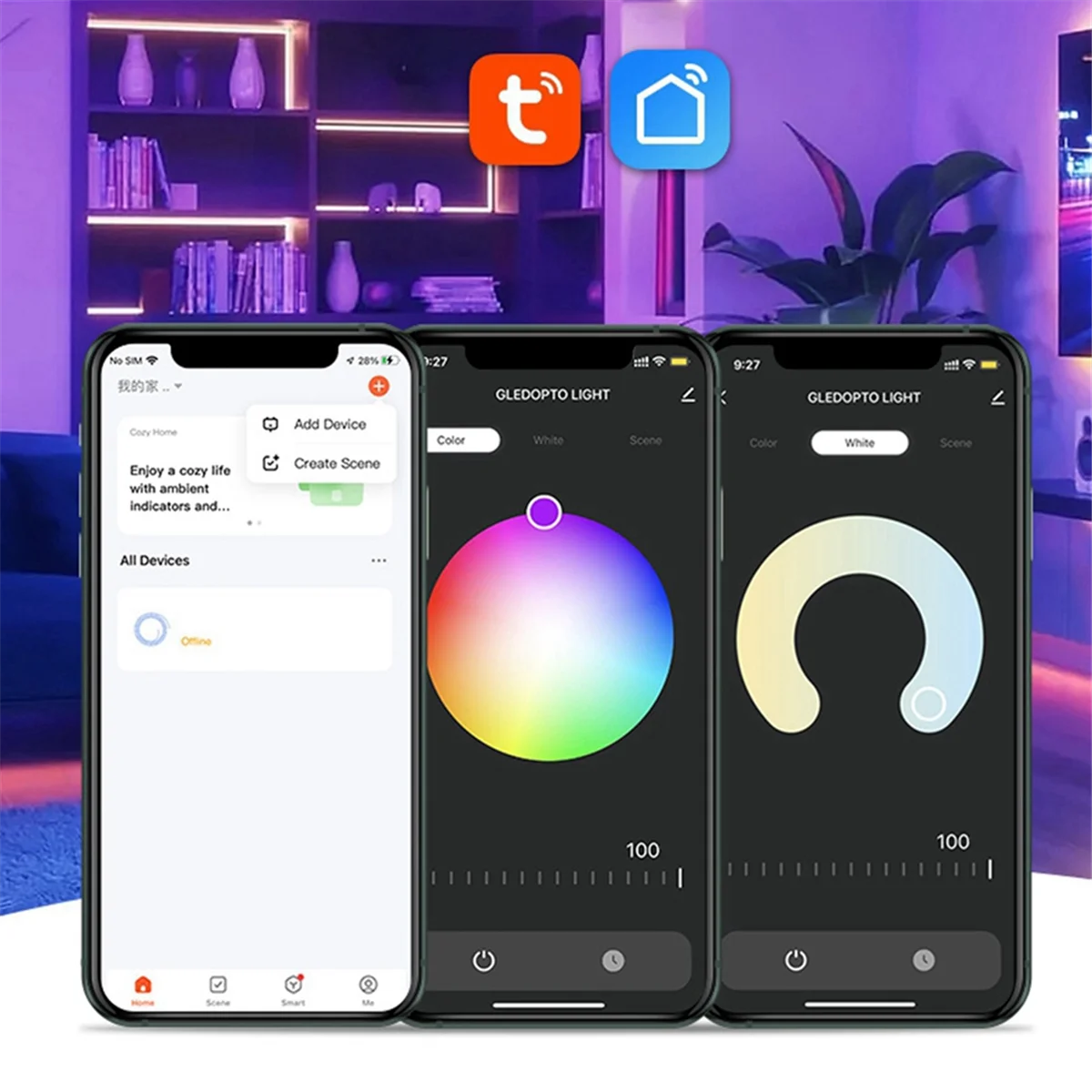 【سعر ساخن】وحدة تحكم بشريط إضاءة LED WiFi 5 في 1، تطبيق Tuya، صوت وجهاز تحكم عن بعد RF 2.4G مدعوم مثالي للإضاءة المنزلية