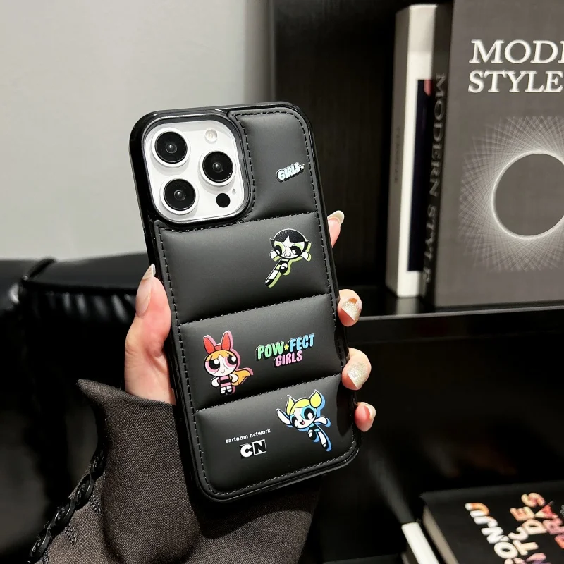 Powerpuff Girls Cute Cartoon Phone Case for iPhone 11 12 13 14 15 16 Pro Max Plus X XS XR 16plus 11pro down jacket Cover Coque