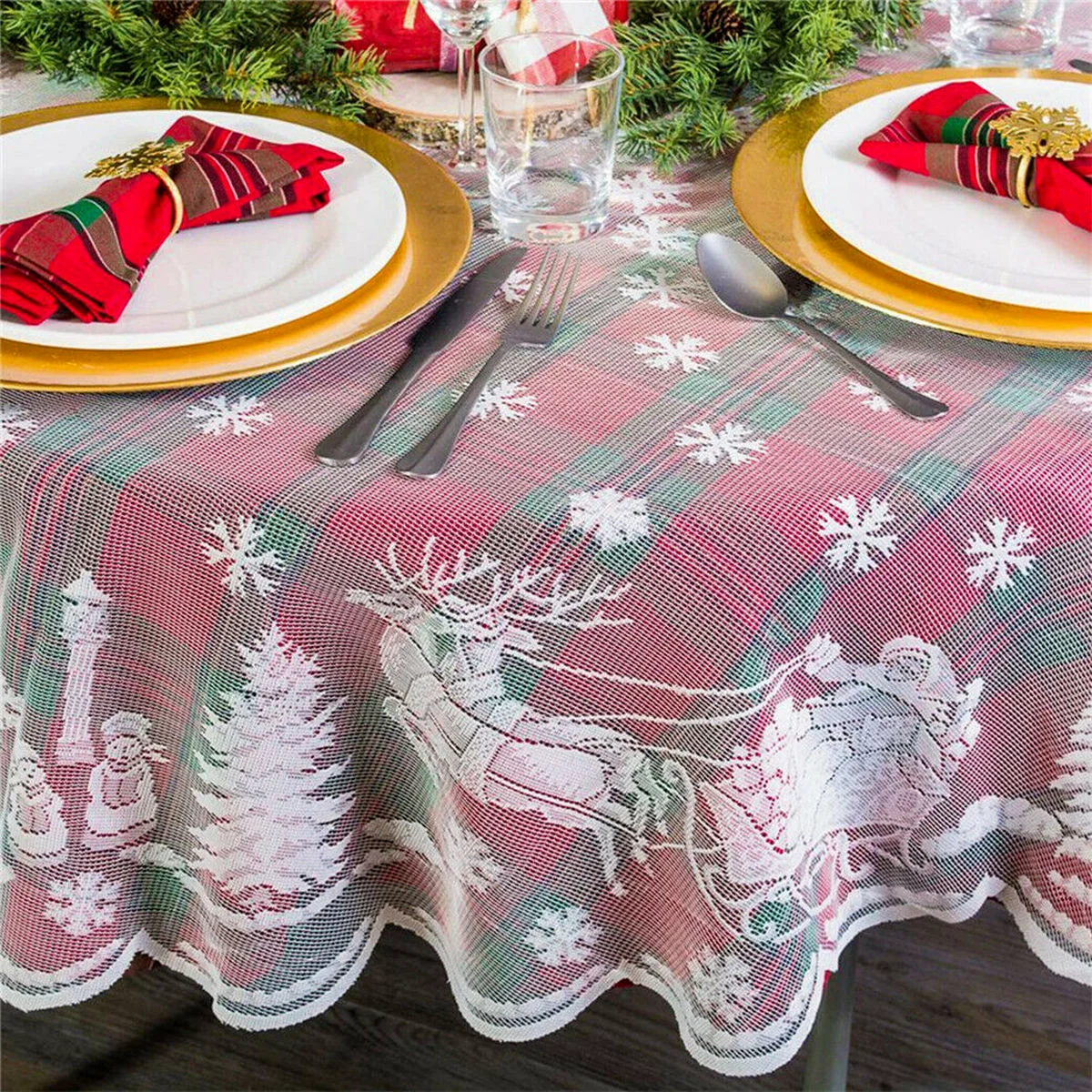 1PCS Christmas Lace Lace Tablecloth Square/round Dining Table Cover Indoor Outdoor Home Holiday Party Desktop Decoration