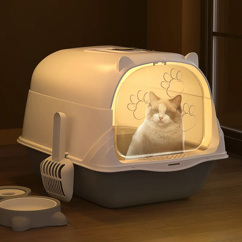 cat litter box, oversized, fully semi-closed cat toilet, odor-proof and splash-proof, with litter box.