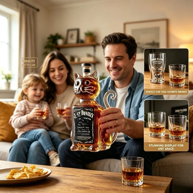 Cute Cat Shaped Glass Decanter Wine Bottle Unique Animal Liquor Storage Vessel Home Bar Decor Gift For Whiskey Brandy Cocktail