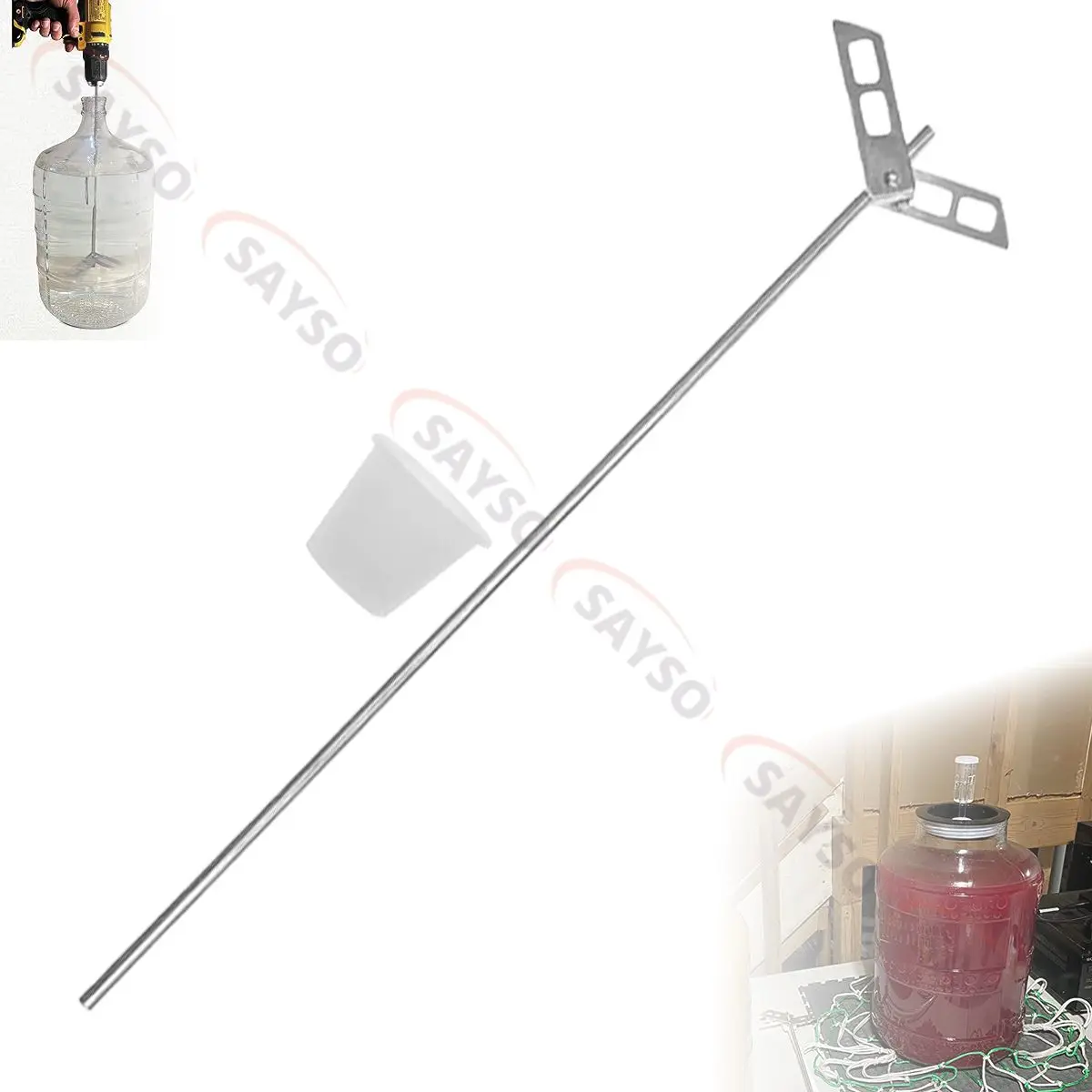 Wine Beer Degassing Stirrer for Wine Making 17.5” Stainless Steel 316 Drill Mixer Rod Attachment Wand W/Paddles |   Winemaking,