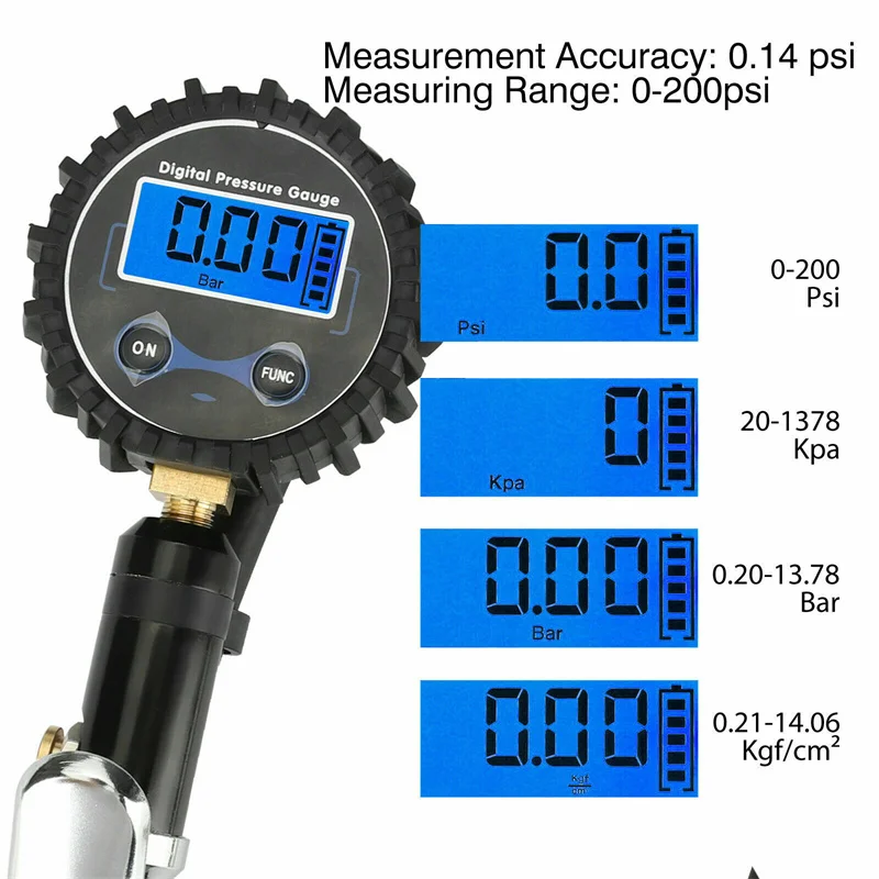 Digital Tire Inflator Pressure Gauge Air Compressor Pump LCD Display LED Backlight Vehicle Tester Inflation Monitoring Manometro