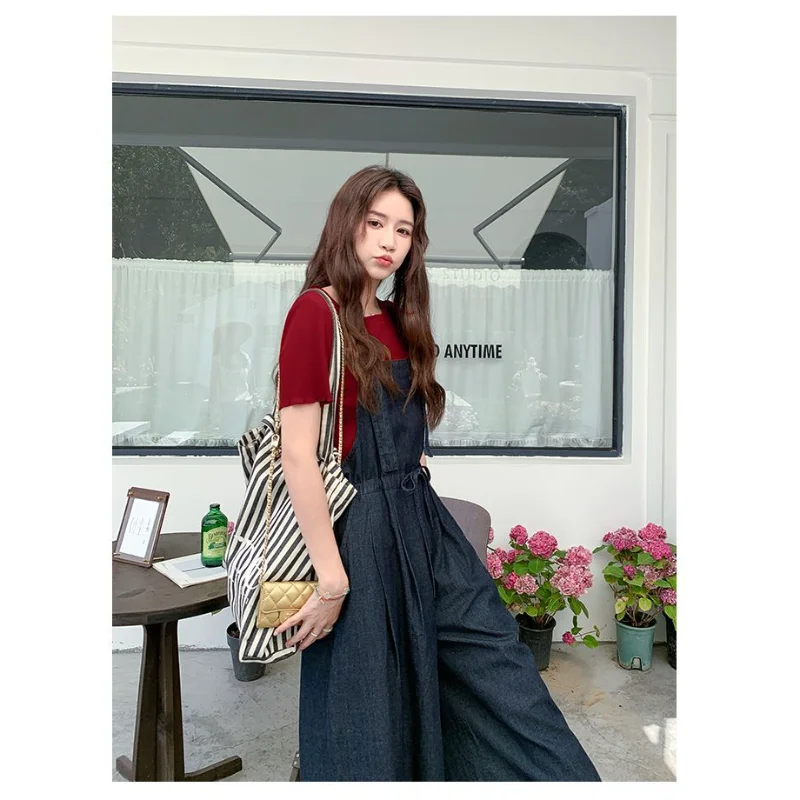 2025 جديد الدنيم الحمالات المرأة رقيقة عادية الحد من العمر فضفاض التخسيس مزاجه بنطال ذو قصة أرجل واسعة #6