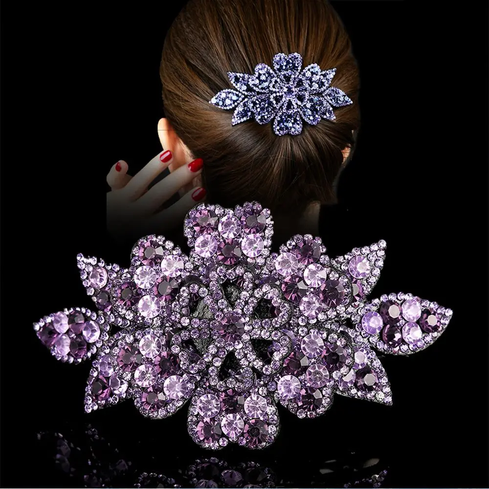 Fashion Headwear Accessories Durable Flexible Barrette Headwear Hairpins Crystal Flower Hairgrip Rhinestone Hair Clip