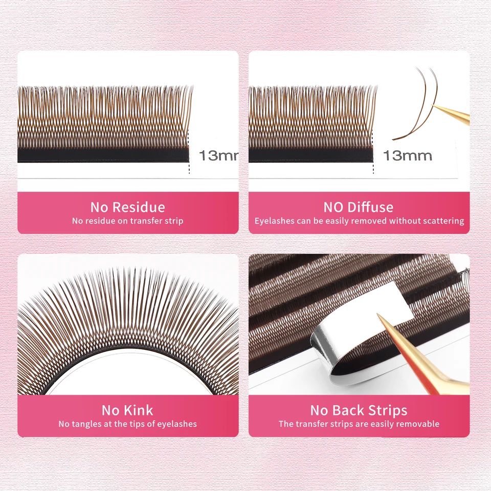 Extensiones de pestañas XIUSUZAKI marrones en forma de U YY 3D 4D 5D, suaves, con abanicos premoldeados de visón 5