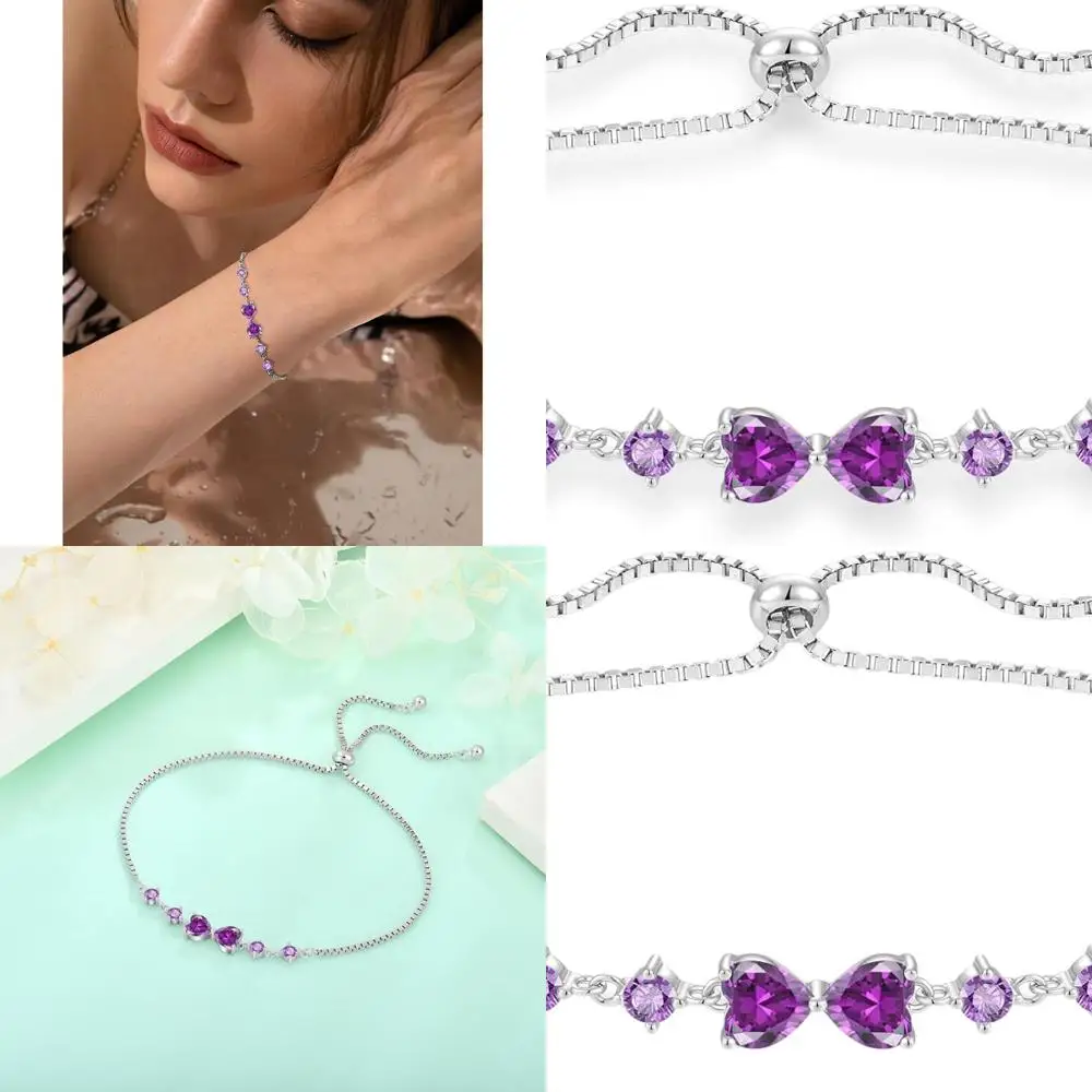 

Регулируемый браслет из стерлингового серебра с камнями для женщин, ювелирные изделия из серебра 925 пробы с подвеской в виде сердца