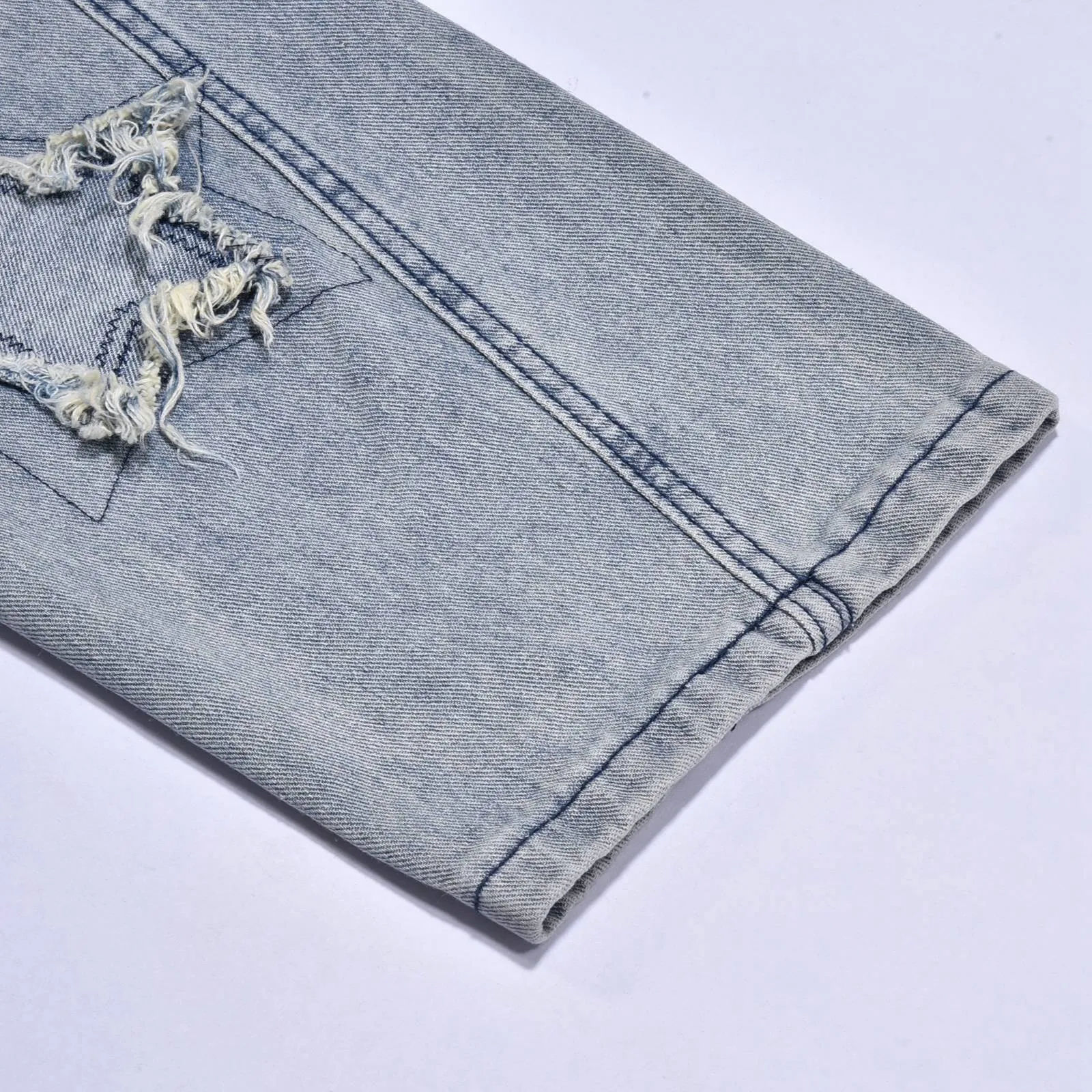 Jeans a gamba larga con toppa a stella a cinque punte primavera autunno Pantaloni in denim retrò alla moda di High Street Pantaloni lavati in vita elastica da donna