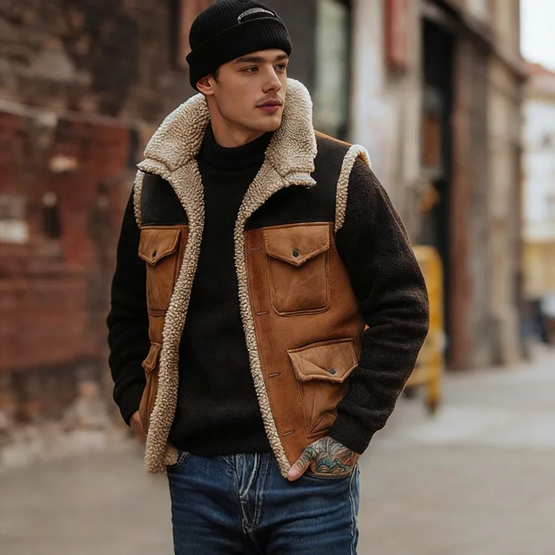 

Men Clothing Vest Outdoor Suede Casual Vest Coat Men