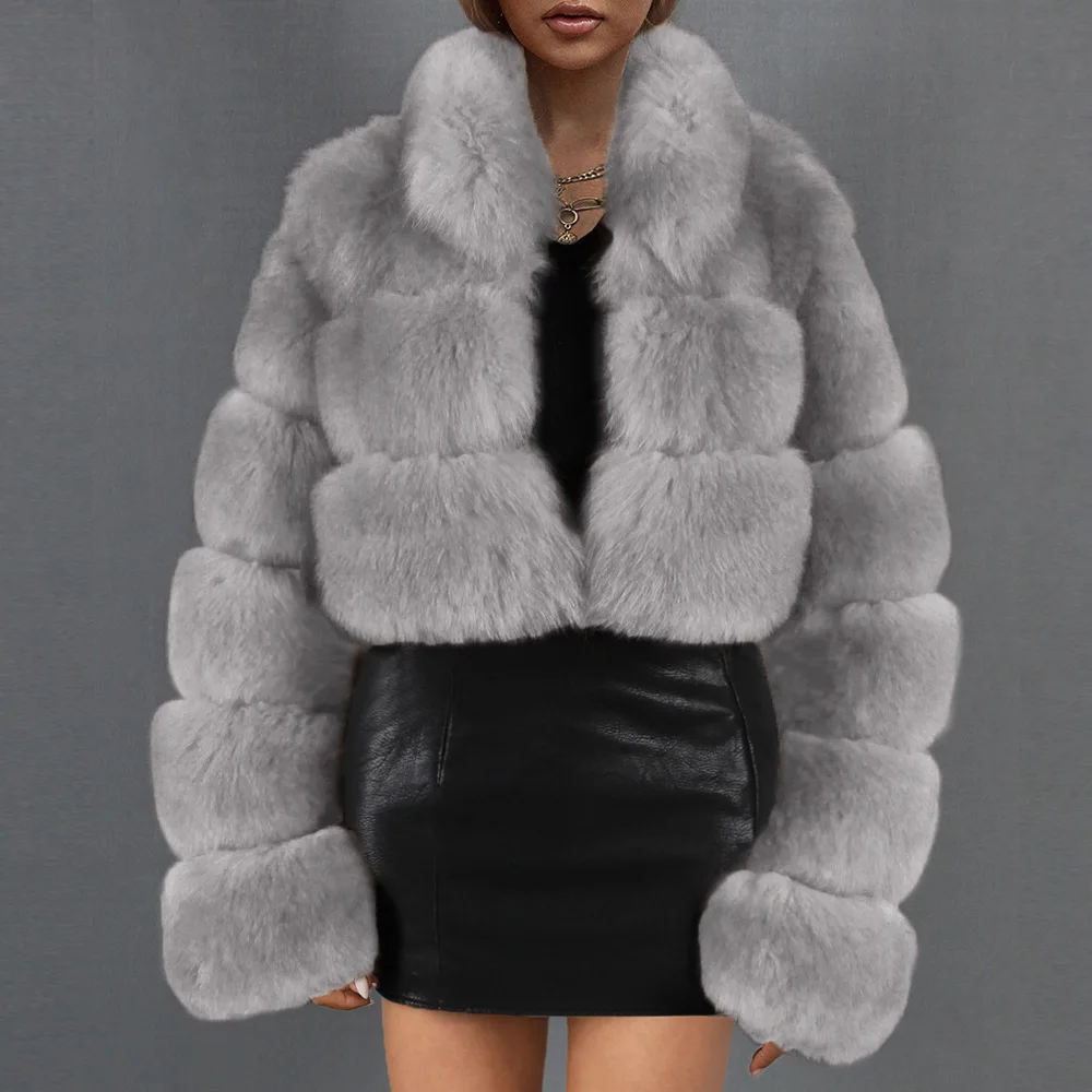 Women Faux Fur Coat Short Stand Collar Ultra Short Imitation Fur Coat Women's Casual Autumn Winter New Fashion Popular Fur Coat