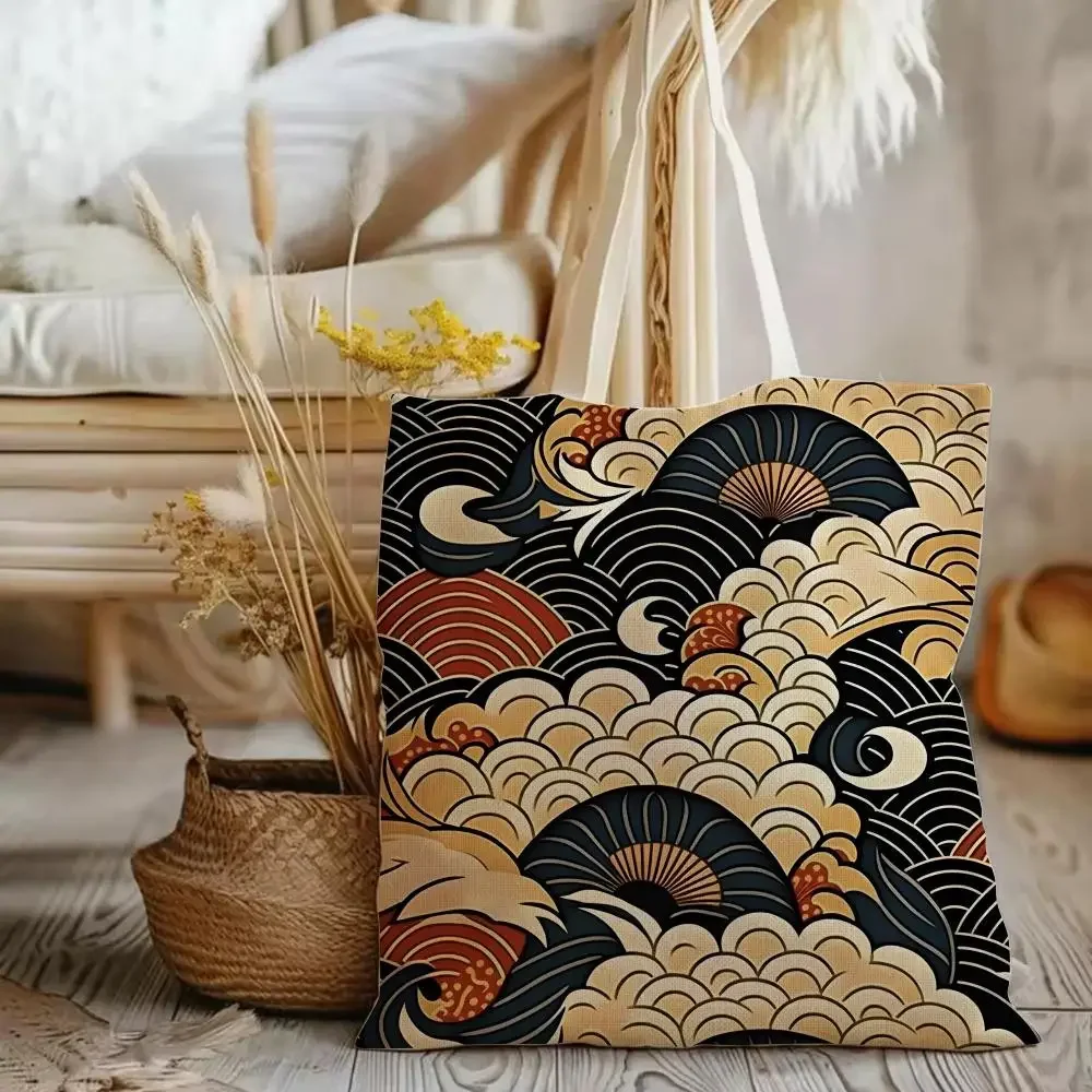 Auspicious Clouds Storage Bags Canvas Tote Bag Double-Sided Print Durable Shoulder Beach Handbag for Picnic Gift Eco
