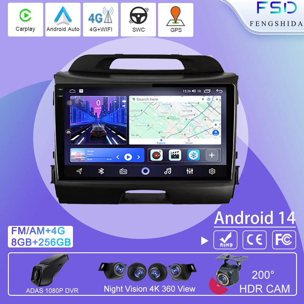 

Android Car Radio For Kia Sportage 3 4 SL 2010-2016 Multimedia Video Player GPS Navigation 4G WIFI BT RDS Touch Screen 2din DVD