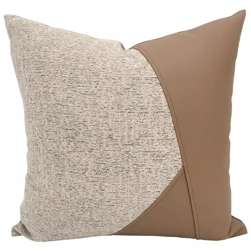 Cotton Linen Pillowcase Simple Morden Coffee Color Cushion Cover with Gold Buckle Throw Pillow Cover Sofa Decor