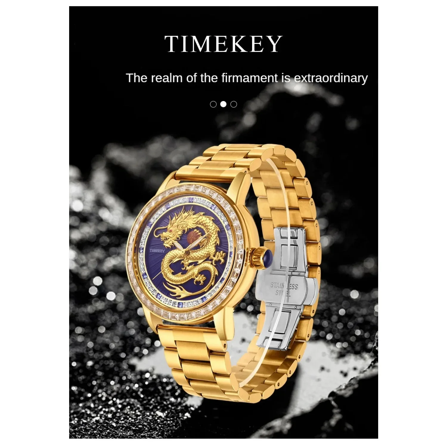 Timekey-All Steel Body Full-Automatic Mechanical Watch, Chinese Loong Dial, Classic Luminous Fashion Business Watch, Gift