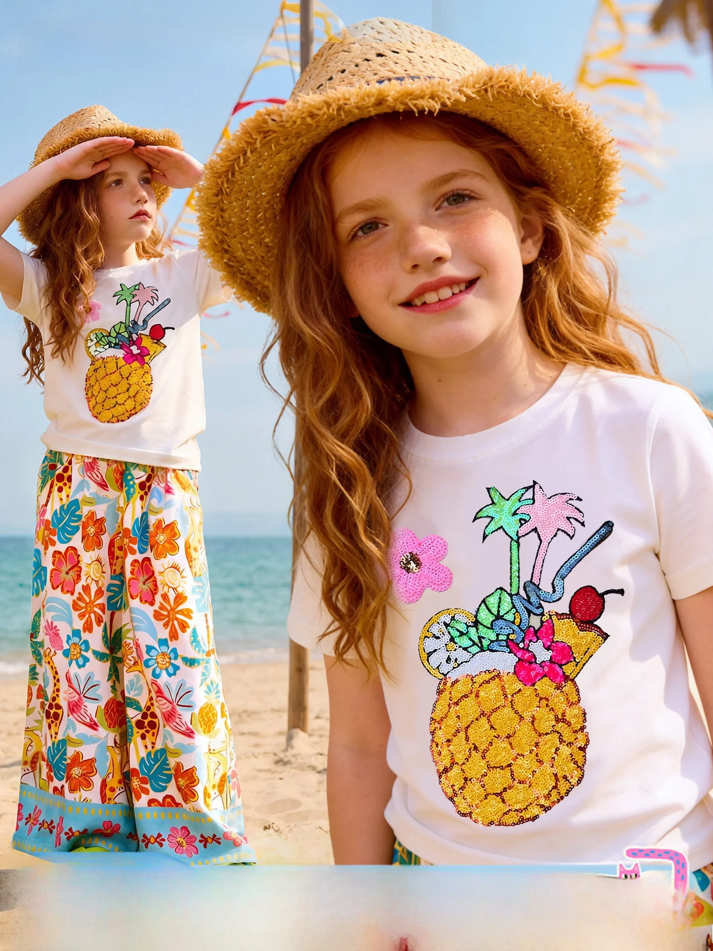 girls'-summer-sleeveless-vest-tropical-inner-wear-outerwear-cotton-blend-elastic-a-line-tank-top-sweet-style-children's-clothing
