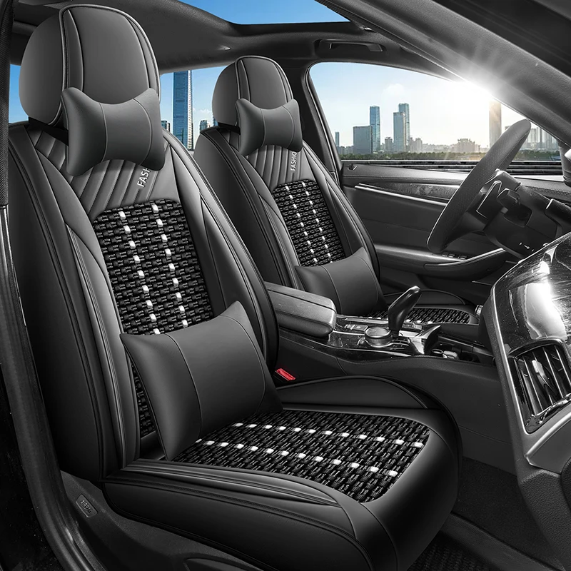 

Ice silk material front two-seat car seat covers, headrest and lumbar support combination, suitable for most car models