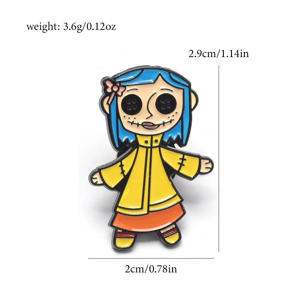 7Pcs/set Horror Animated Films Coraline Doll Badge Metal Brooch Backpack Badge Halloween Accessory Gifts for Friends image 6